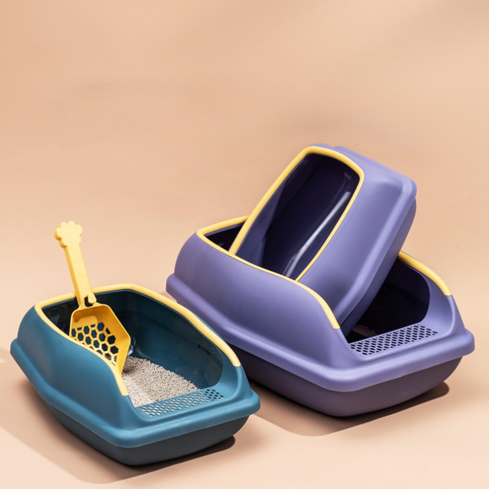 Bandeja para Gatos con Apertura Extraíble, Areneros De Lados Altos, con Pala Y Pedal De Filtro, Orinal Doméstico para Gatos Pequeños Y Grandes(Blue,38cm)