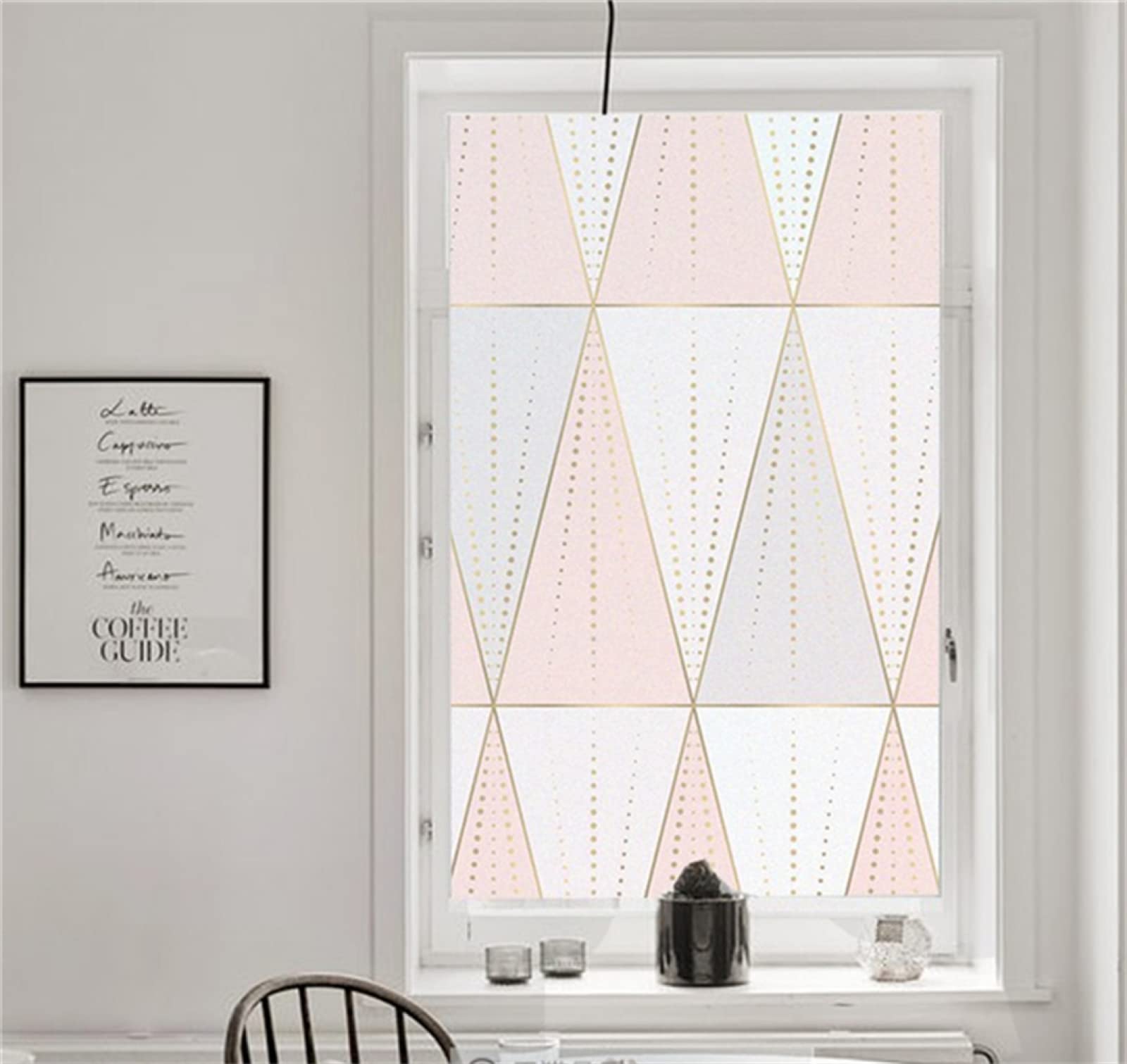 Pellicola per vetri oscurante,Pellicola privacy finestre,anti-peeping,Autoadesive,Anti-UV,triangolo rosa ,Ideale per Ufficio Camera da Letto Sala(90cmx200cm)