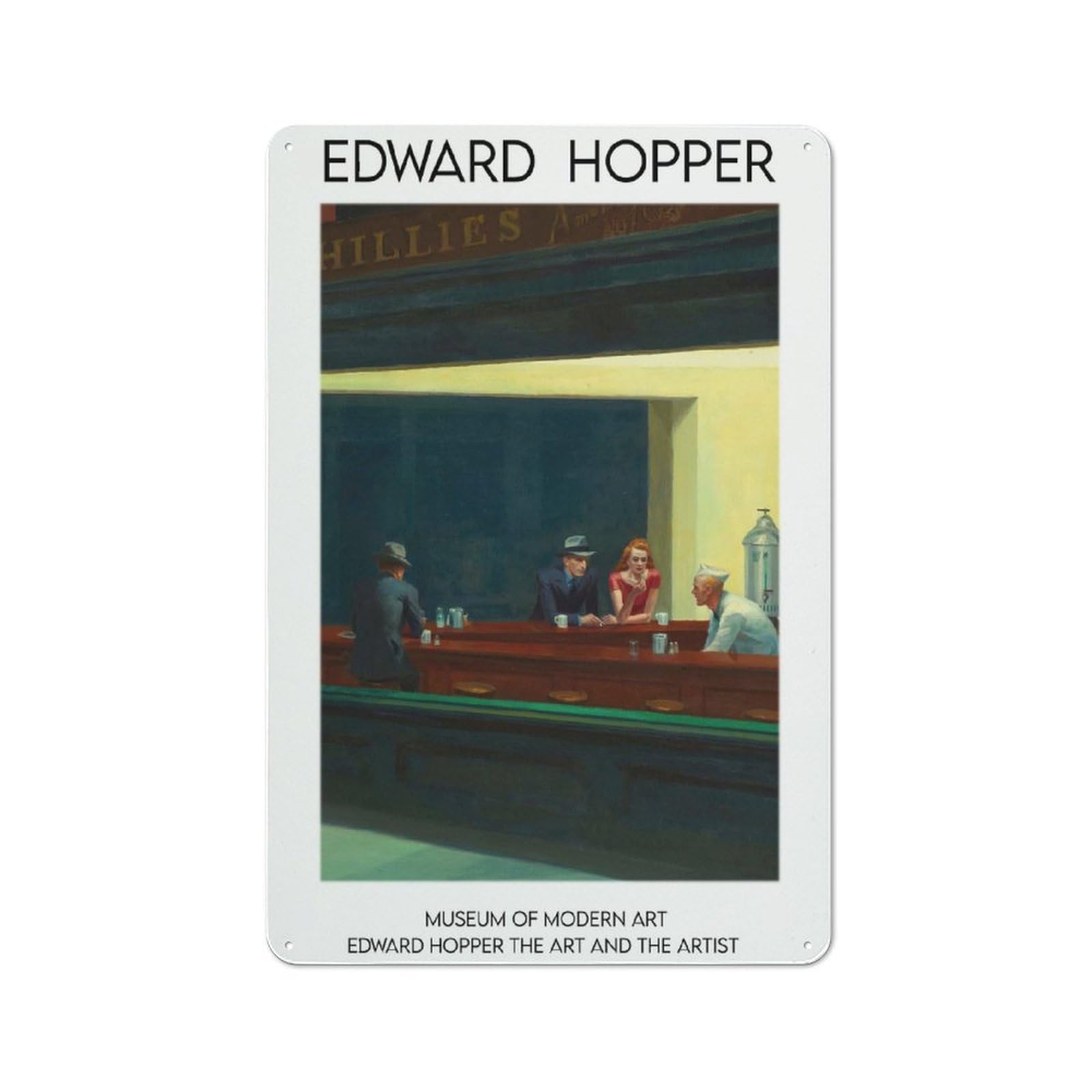Junmoney Nighthawks By Edward Hopper Vintage Metal Sign 30X20cm For Hobby Room Or Studio, For Kitchen, Dining Room And Home Bar Wall Decor
