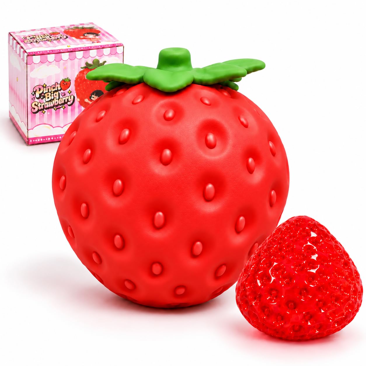 2 Pack Strawberry Squishy Toys,Large 16 x 14 cm & Mini 6 x 6 cm