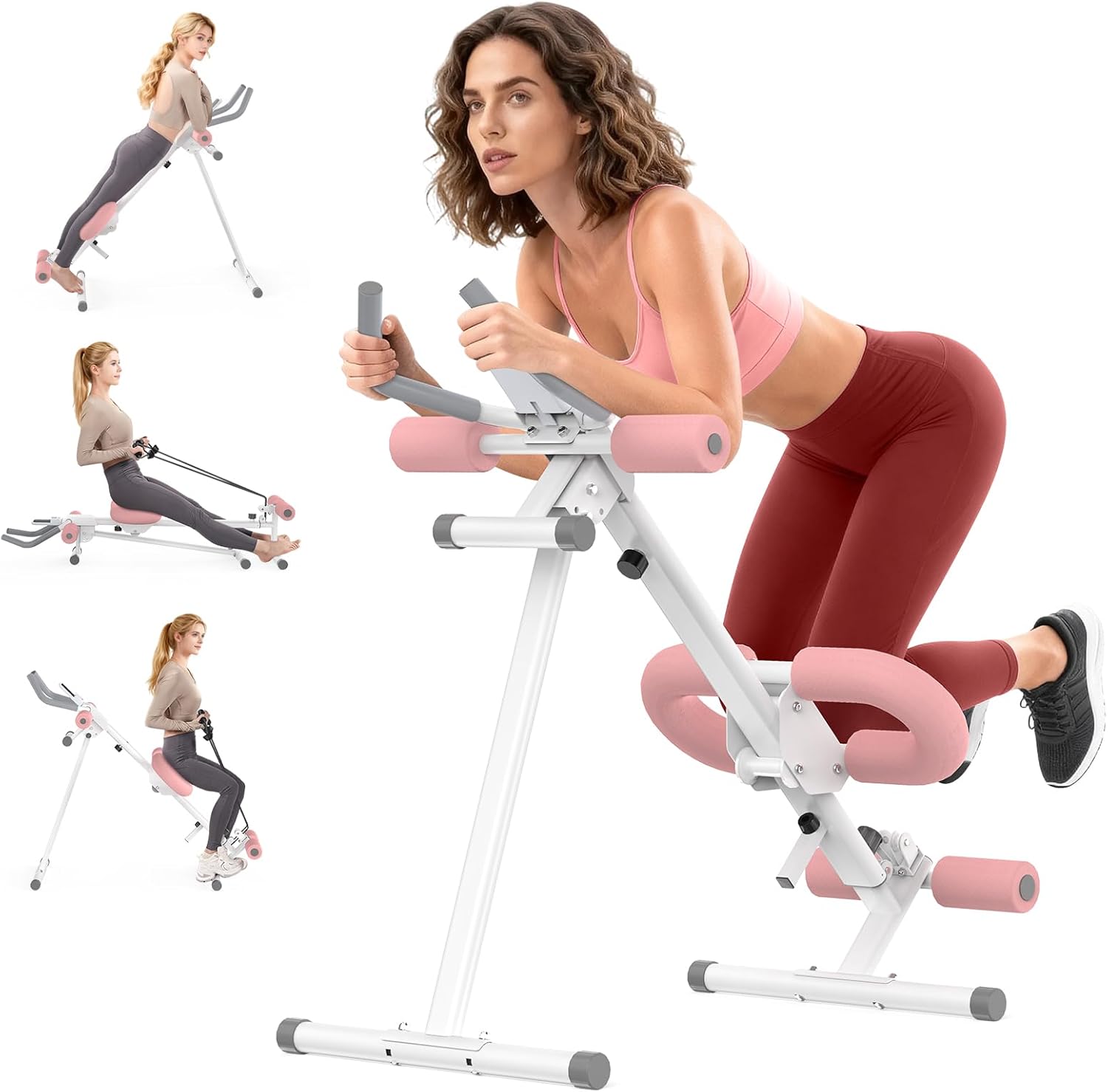 Multi Functional Adjustable Ab Trainer, Ab Machine for Stomach Workout, 5-in-1 Exercise Equipment: Rowing Machine, Leg Press Machine, Ab Glider Machine,Roman Chair,Resistance Bands with Handles