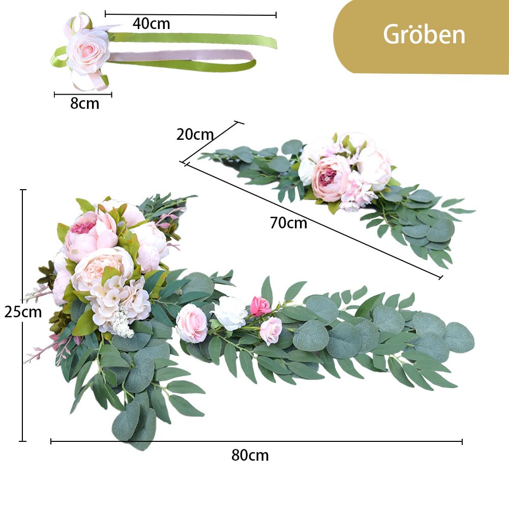Hochzeitsauto Autodeko 1 Set,künstliche Blumen Dekorationen, Autoschmuck Braut Paar Rose Dekoration,Pfingstrosen-Blume Girlande,Auto Wedding Deko Girlande,Autogirlande für Hochzeit Party