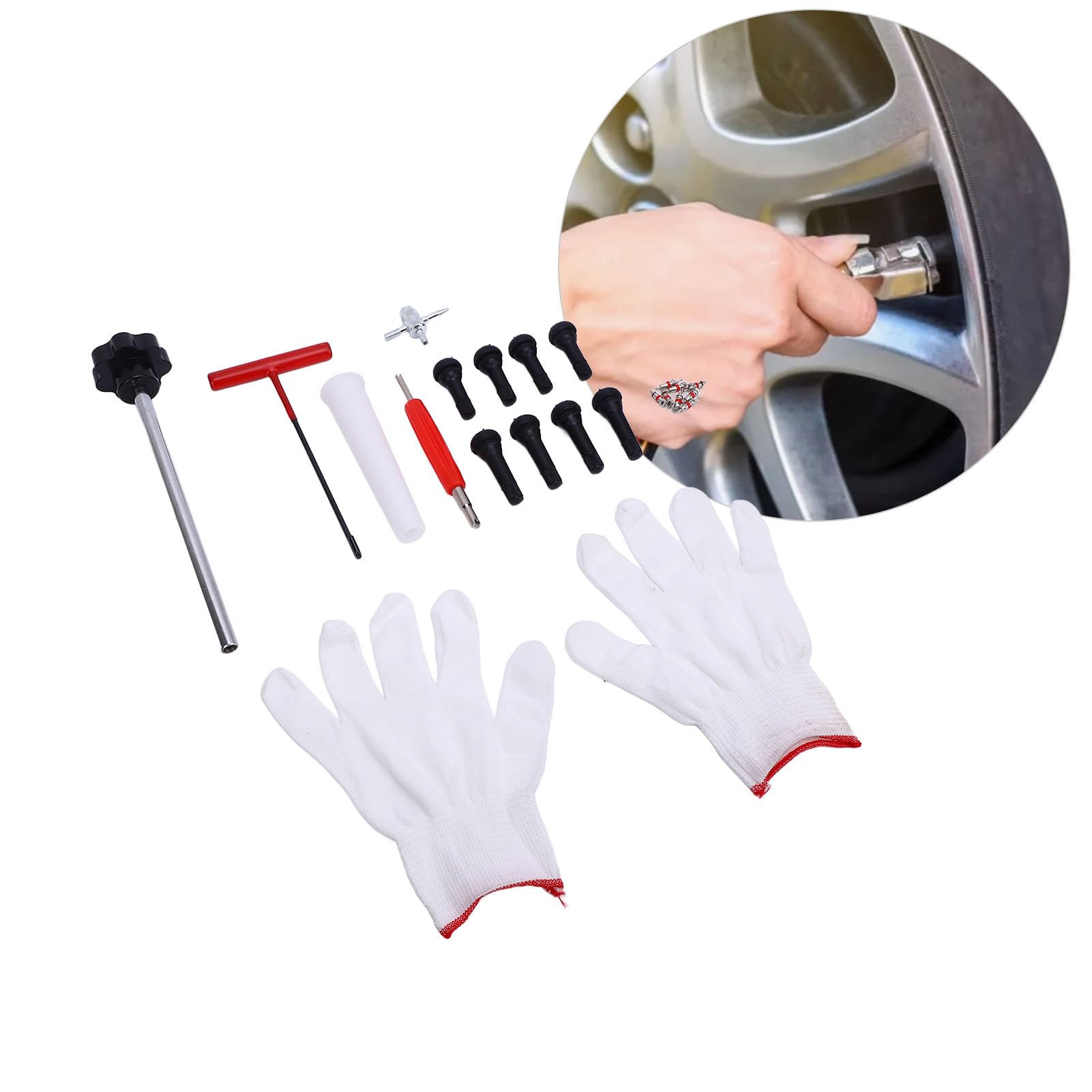 SIXRUN Set di Attrezzi per Installazione Valvola Gomma, Costruzione in Metallo TR413 TR414 Strumento Sostituzione Valvola con Design Antigoccia per Auto ATV Camion (Manico Nero)