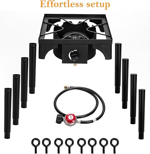 Miniatura 5 de Estufa de gas propano de 1 quemador, cocina de campamento al aire libre de 75,000 BTU con patas extraíbles, regulador y manguera de 0 a 20 PSI,