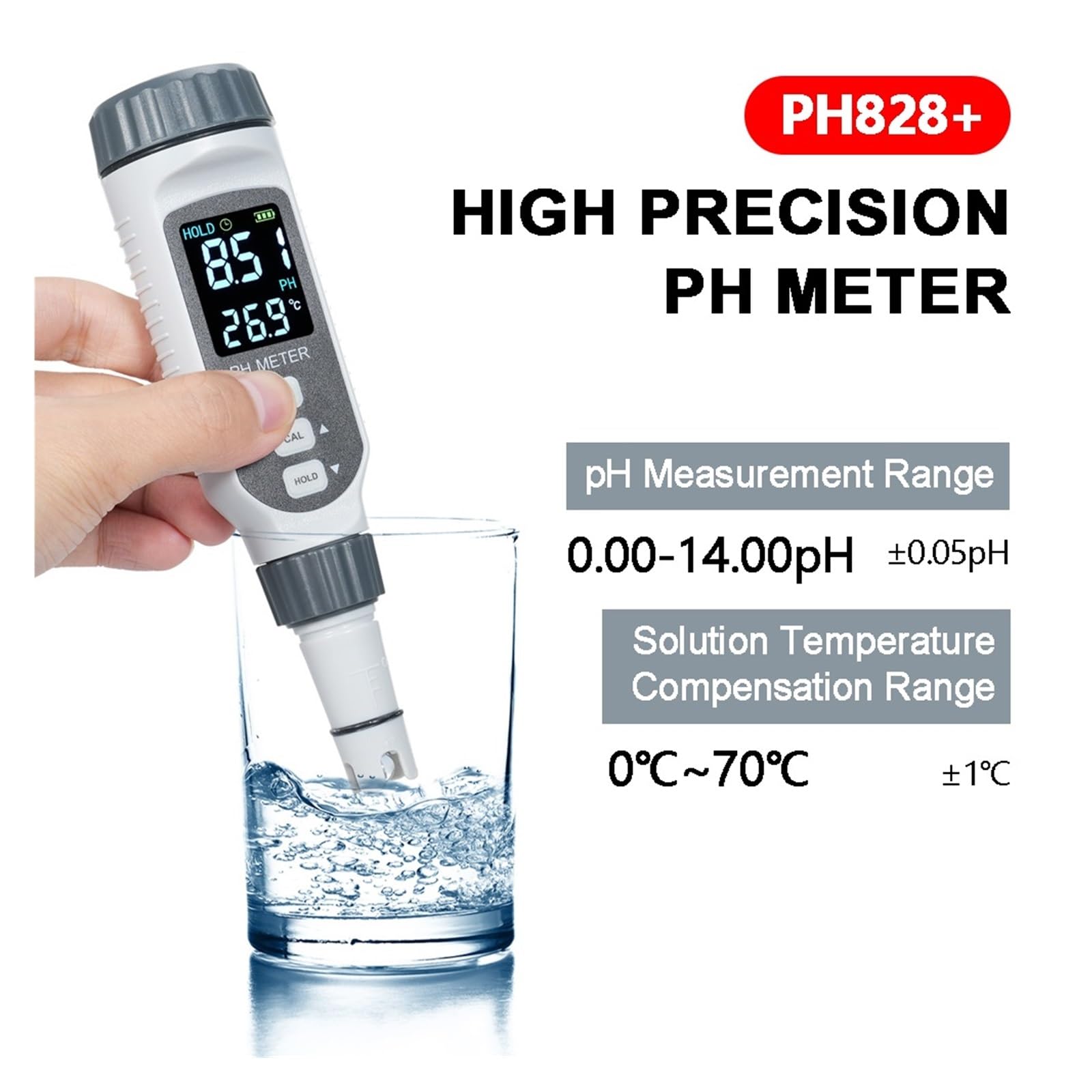 Medidor De PH Digital Alta Precisión PH828+, Probador Calidad Del Agua A Prueba Con Resolución ATC 0,01 For Potable DeteccióN RáPida Y Precisa