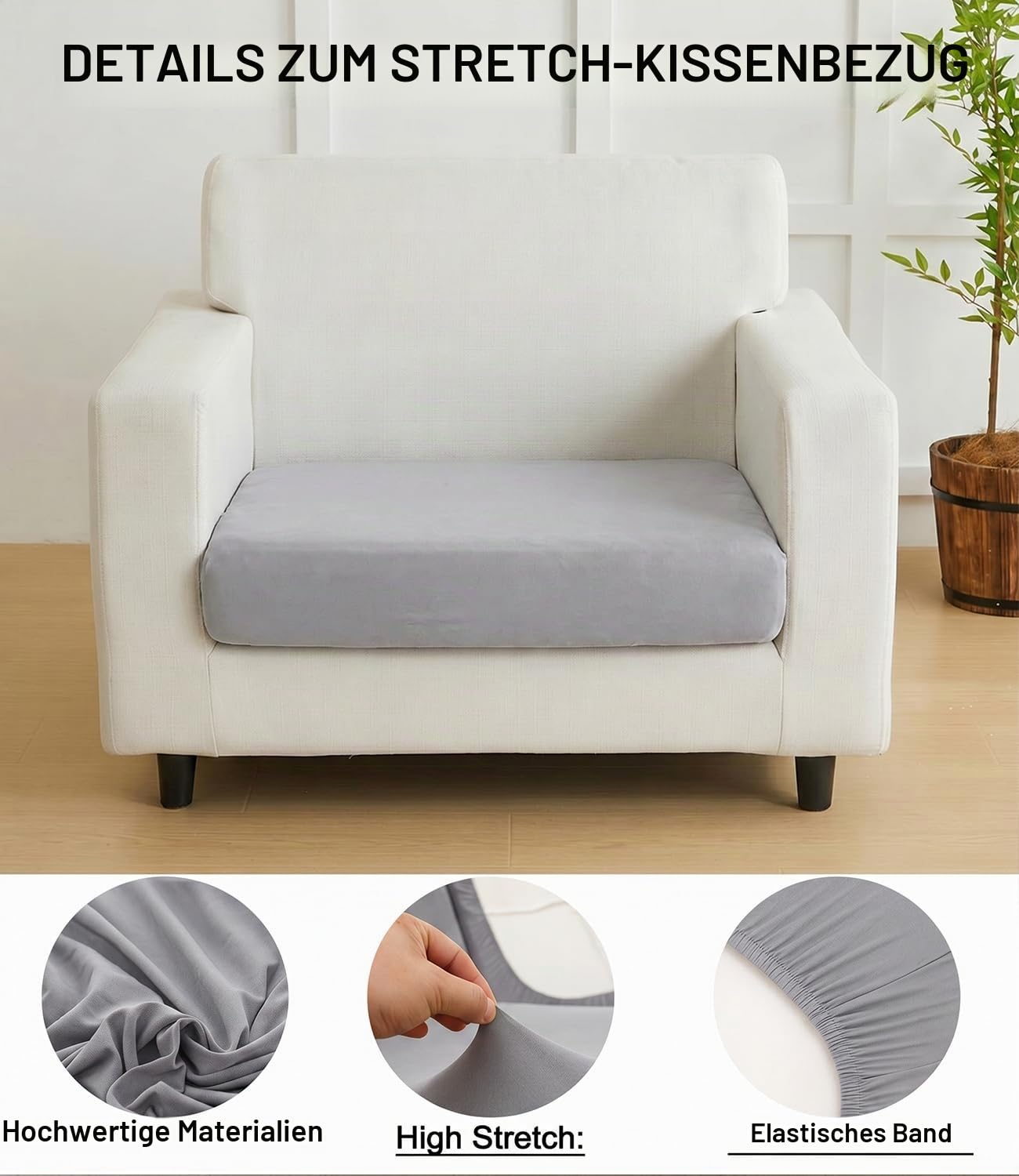Hiseng Outdoor Sitzkissenbezug 12 Stück, Terrasse Gartenpolster Ersatzbezug, Hellgrau Stretch Sitzkissenbezug Sofa Kissenbezüge mit Gummiband für Terrassenmöbel, Gartenmöbel