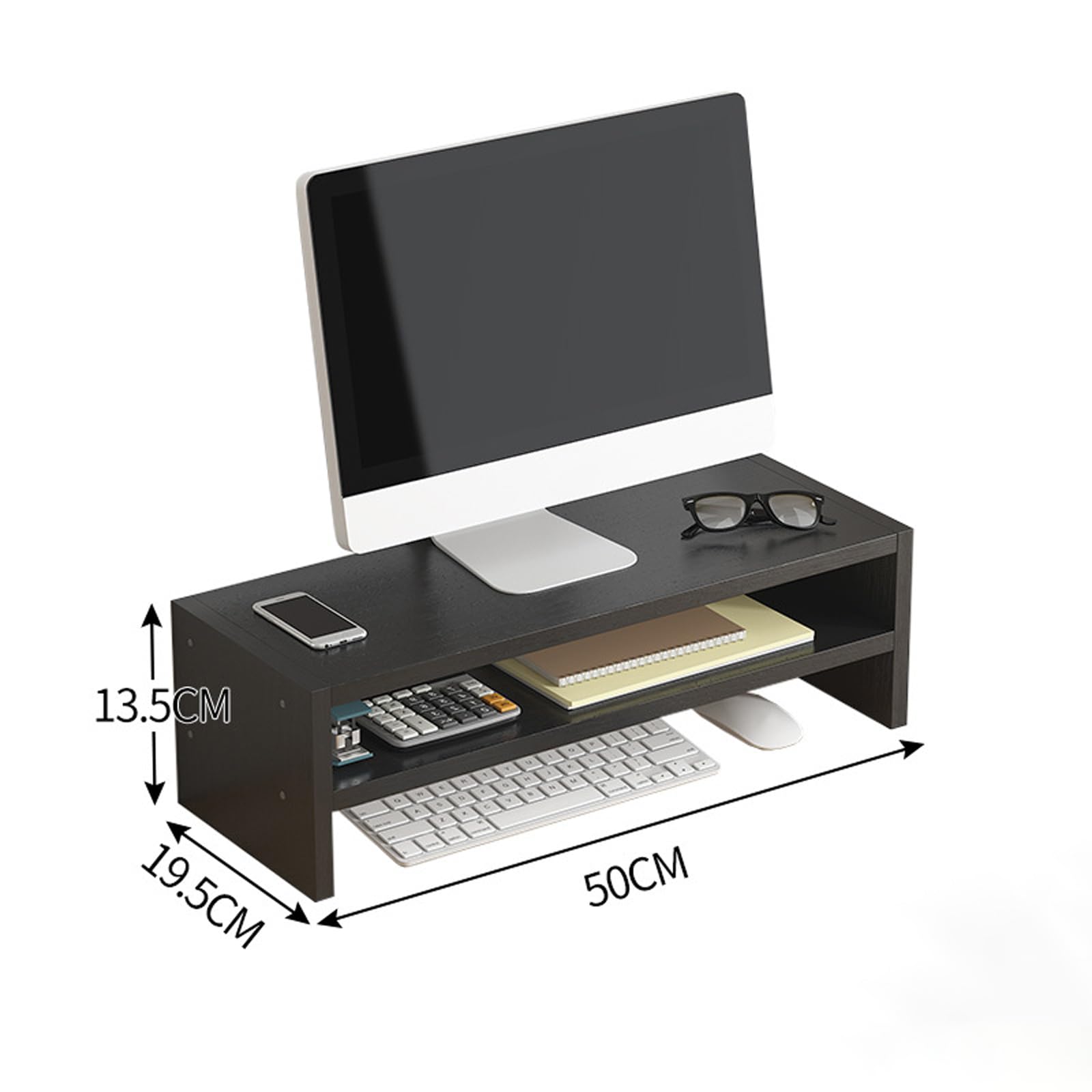 Supporto per Monitor,Supporto per Monitor da Scrivania,Rialzo Stand Pc con Ripiano,Supporto per Monitor in Legno per Scrivania,con Spazio di Archiviazione,per Laptop Computer