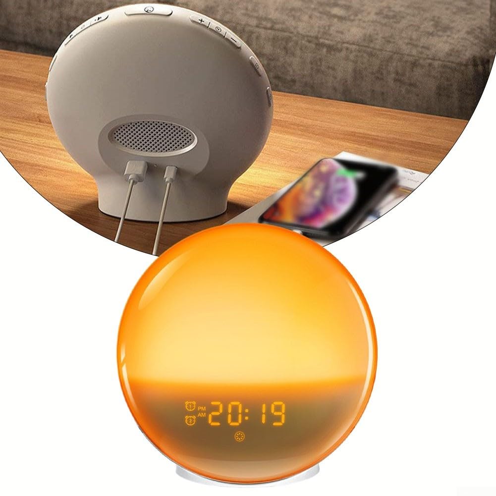 SPORTARC Reloj despertador con luz de despertador, luz de despertar con simulación de amanecer y atardecer, reloj despertador electrónico con luz nocturna LED con radio FM