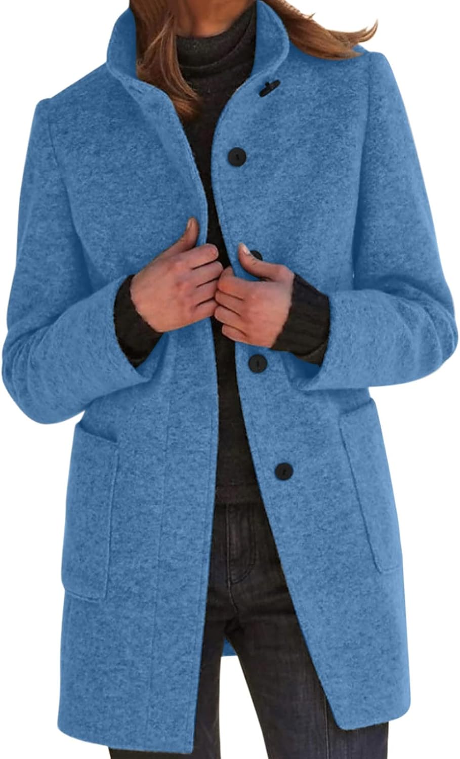 SHAOBGE Agency Jacket Womens Wool Cardigan Coats With Pockets Ladies Lapel Long Jacket Coat Fashion Solid Warm Dress Coat