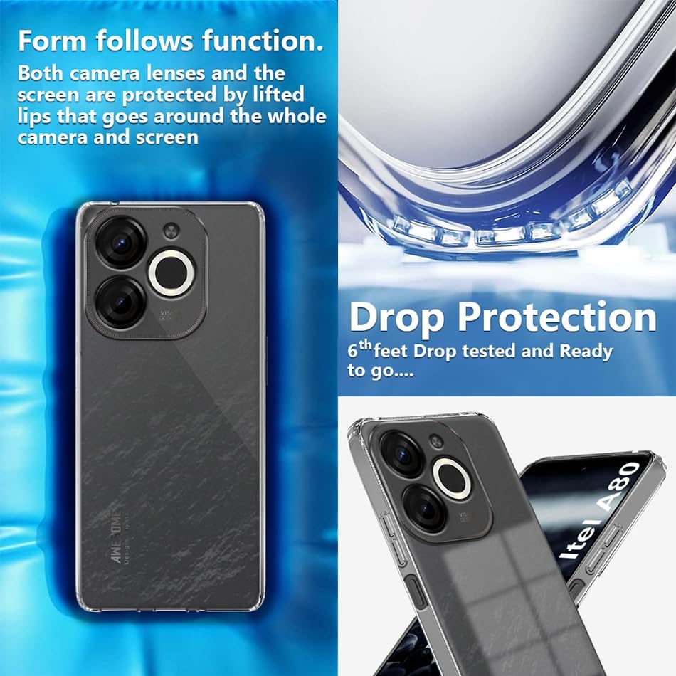 Image of COVERBLACK Flexible Rubber Case Back Cover Compatible for itel A671LC / Itel A80 - Transparent