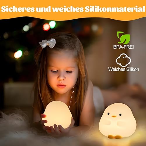 Miniatura 8 de Dudu Duck - Luz nocturna de silicona súper linda, recargable por USB, batería de larga duración, control táctil, brillo regulable para niños,