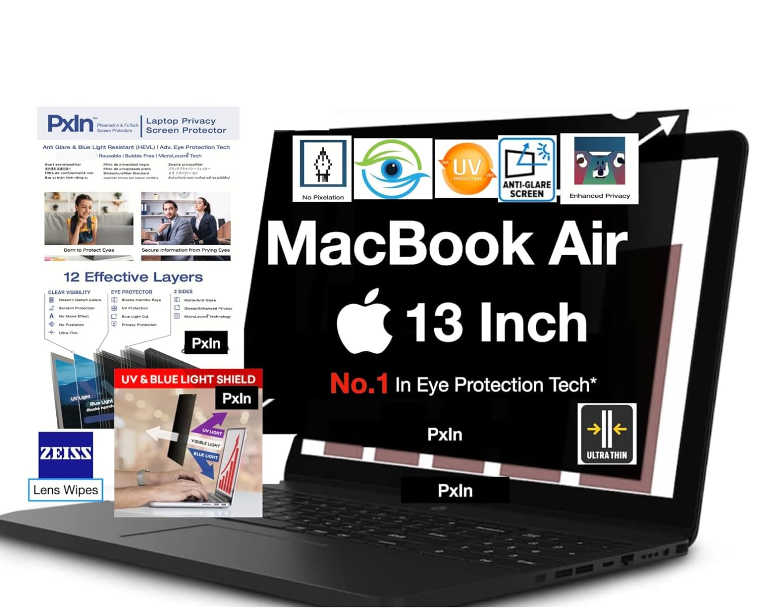 PHOENIX PxIn 13 Inch Mac Book Air Privacy Screen Filter - Adv. Eye Protection Tech | Anti Blue Light | Anti Glare | With UV/IR Rejection (B09CJMTJB7) Amazon Price History, Amazon Price Tracker