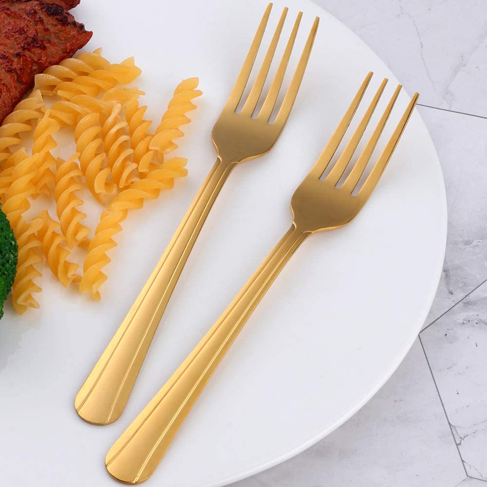MINGYU Dinner Forks Stainless Steel Set of 12 - Lightweight Gold Titanium Fork Silverware Salad Forks Flatware Sets Dishwasher Safe for Restaurant Wedding Party — Amazon image 6