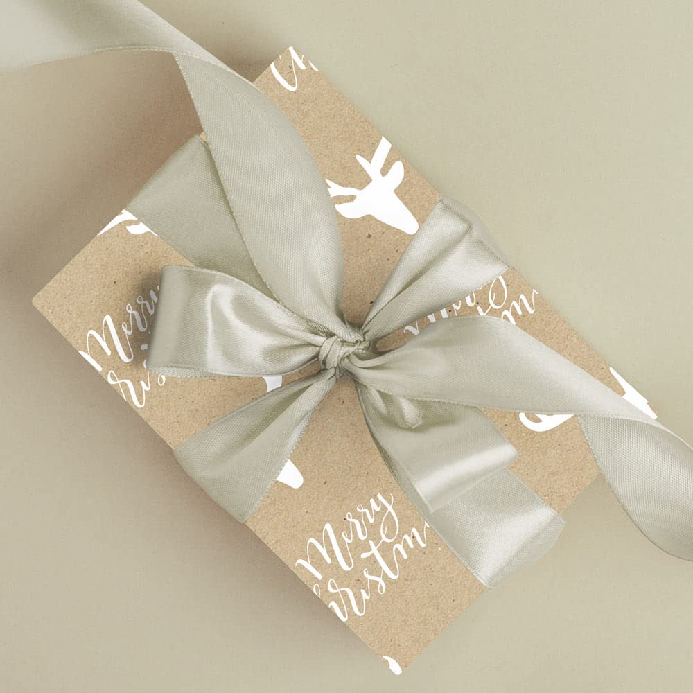 Geschenkpapierrolle XL natur Hirsch (weiß) 70 cm x 200 m | 70 gr. / m² Recyclingpapier Secare Geschenkpapier große Rolle | HUTNER