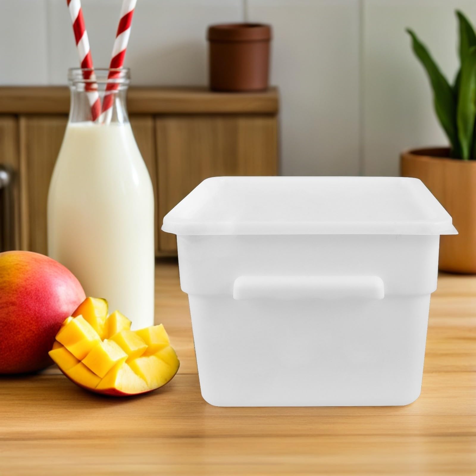 Contenedor Refrigerado Cuadrado de Plástico Blanco de 12l con Tapa y Asa, Resistente a Roturas y Fácil de Transportar para Almacenamiento y Preparación de Comidas en Cocina