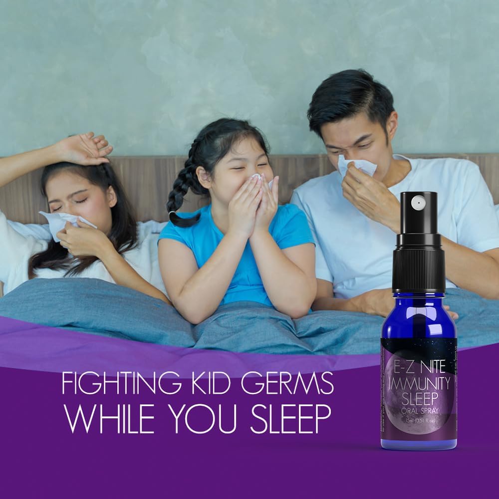 EZ Nite Sleep Immunity Spray with Melatonin, Elderberry Extract, and L-Theanine | Natural Defense Formula, Non-Habit Forming | Non-GMO, Gluten-Free | 30-Night Supply