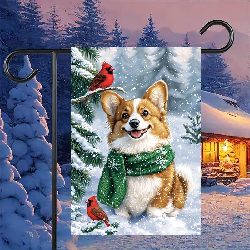 Winter Corgi Dog Garden Flag 12x18 Double Sided, Small Burlap Seasonal Snow Garden Flag Winter Christmas Outdoor Yard Decorations Porch Lawn Flags for Outside - Image 3