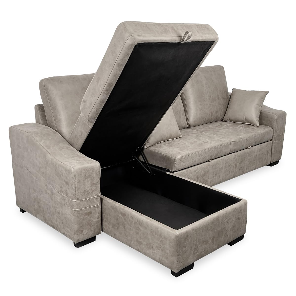 amuéblate online - Chaise Longue Reversible Sofá Cama con Arcón de Almacenaje Modelo Nara, Diseño Moderno, Práctico y Funcional, con Reposabrazos y Cojines Decorativos, Color Gris