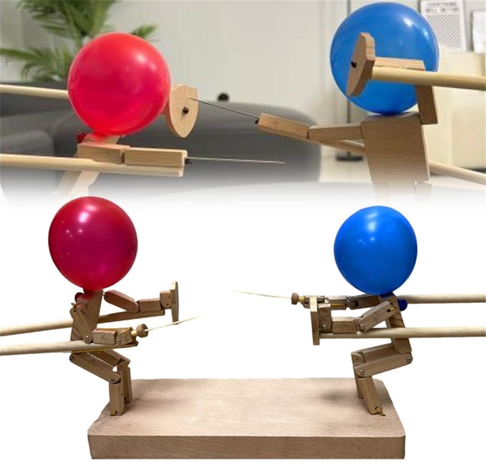 Soumiey Balloon Bamboo Man Battle, Wooden Bots Battle Game for 2 Players, Wooden Fighter with Balloon Head, Fast-Paced Balloon Fight, Adult Party Games for Groups, 2024 Best Whack A Balloon Game