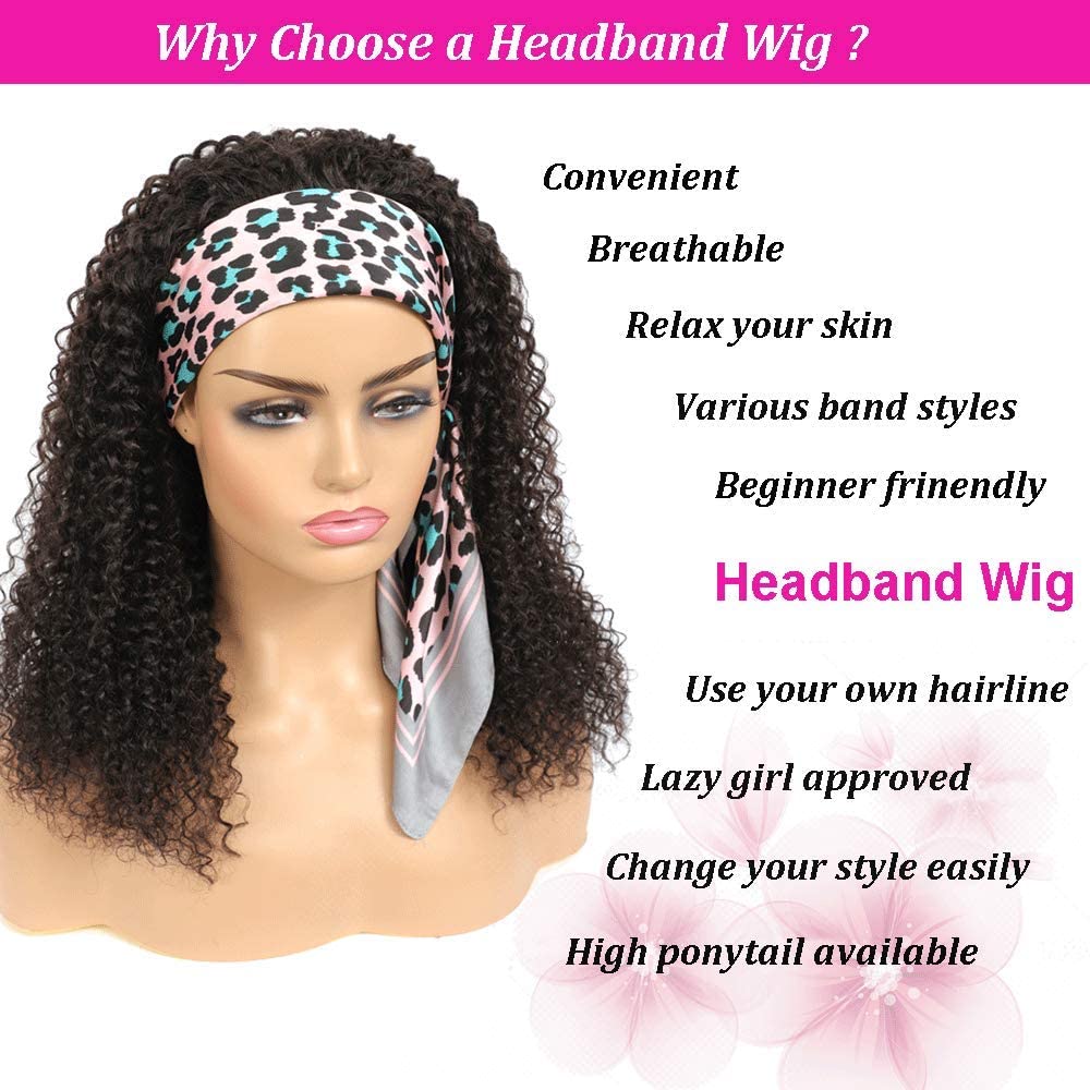 Headband Wig Brazilian Human Hair Wig For Black Women 22 inch Human Hair Kinky Curly Wigs for Black Women Glueless None Lace Front Wig 150% Density Real Hair Wigs Human Hair - Image 4