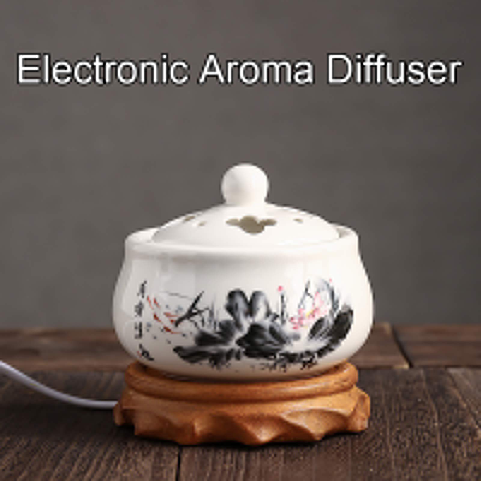 Feelme Diffusore Elettronico di Aromi in Ceramica con Regolazione della Temperatura del Bruciatore di Incenso Elettrico, con Base in Legno Massello-per La Decorazione Dell'aroma della Casa/Ufficio