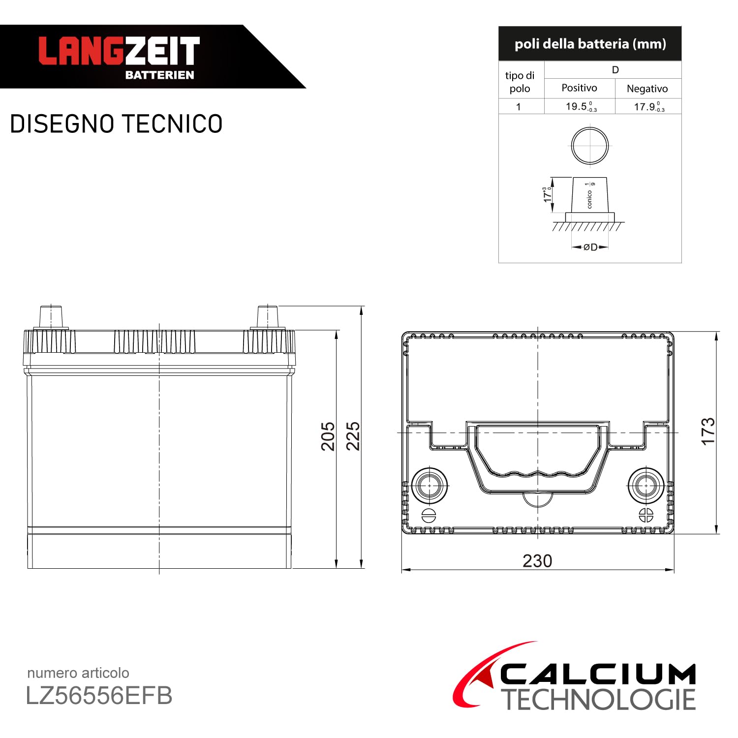 LANGZEIT batteria auto ASIA EFB 65Ah 12V start-stop AFB ECM sostituito 60Ah