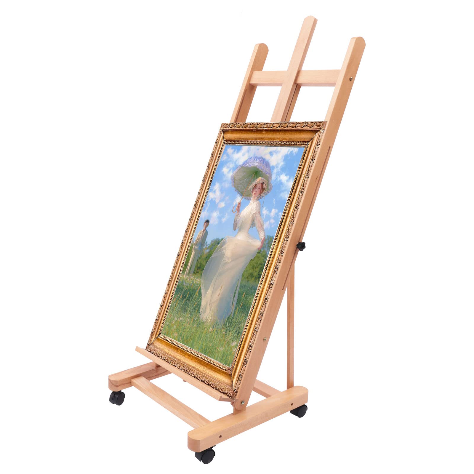 Drewniana sztaluga 48 cali, rama H, duża sztaluga dla artystów, przenośna atelier, żagiel do malowania podłogowego, z regulacją wysokości z kółkami, do wystaw sztuki, szkół artystycznych, studiów, sal