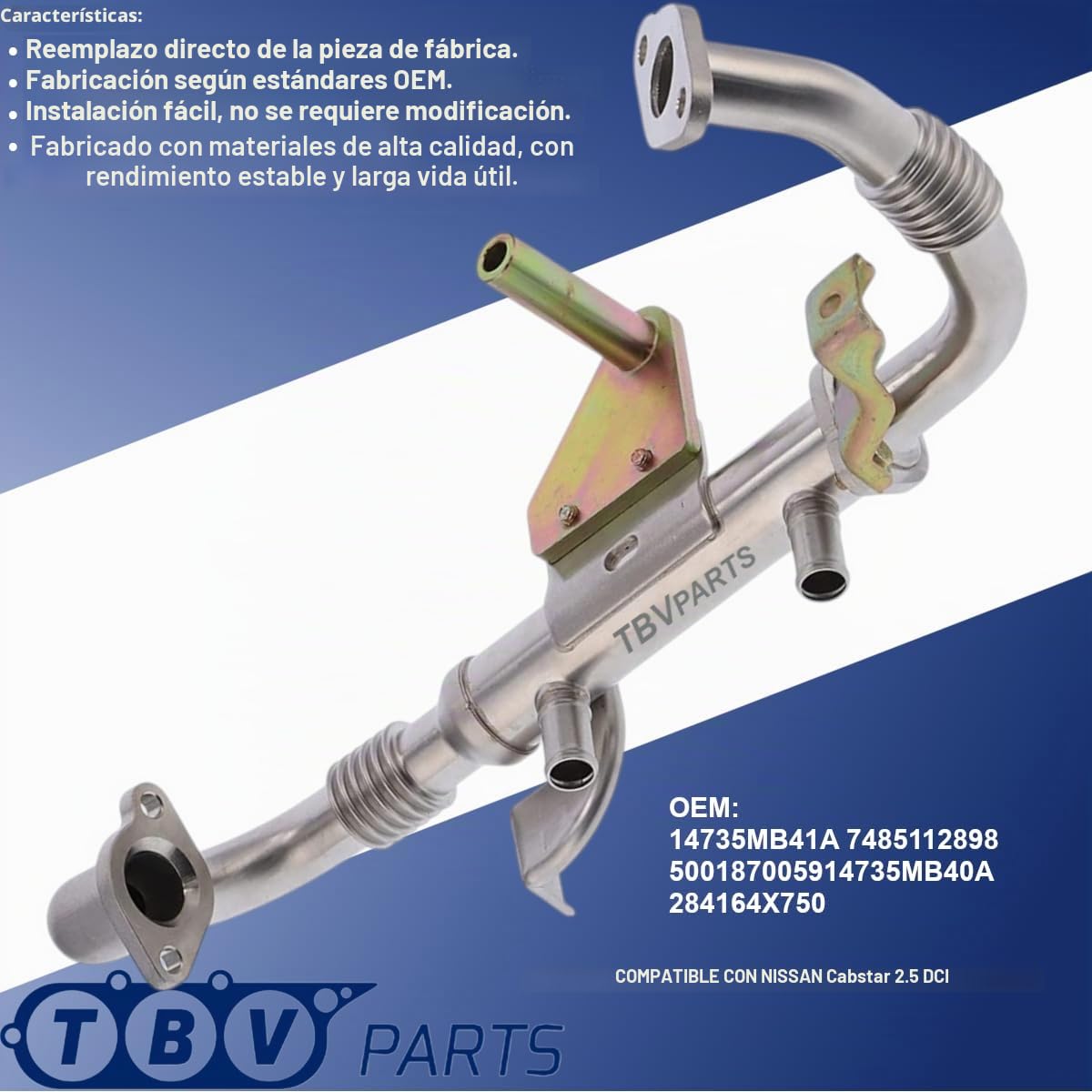 Enfriador EGR 2.5 DCI 4735MB41A 7485112898 5001870059 14735MB40A 284164X750 Refrigerador de la Válvula EGR Elemento Enfriador para Cabstar (F24M, F24W) 2006-2013