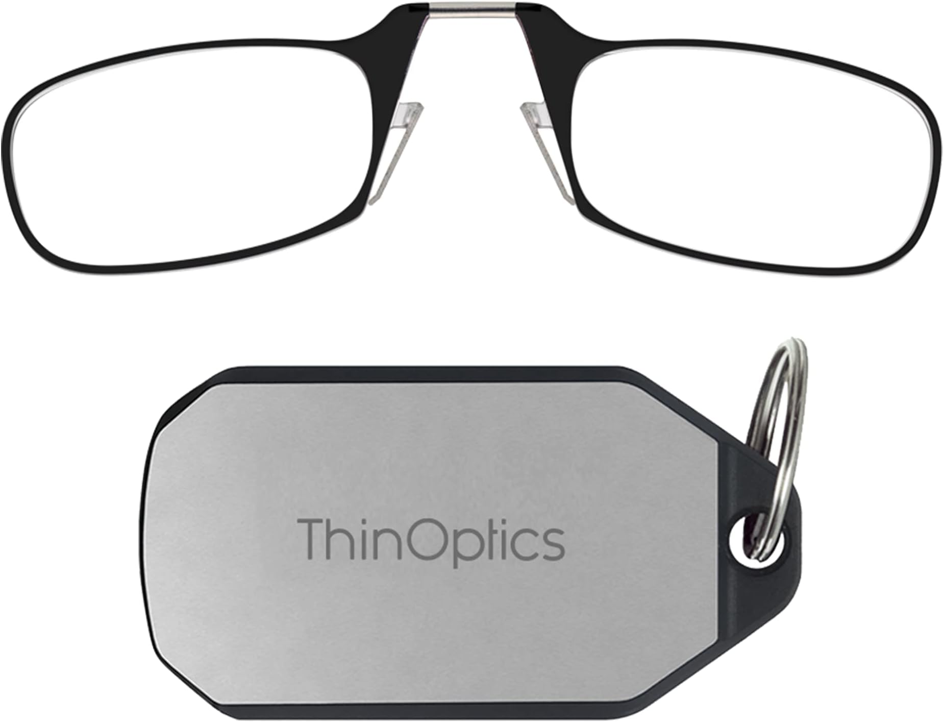 ThinOptics unisex adult Keychain Case + Reading Glasses, Black, 44 mm US