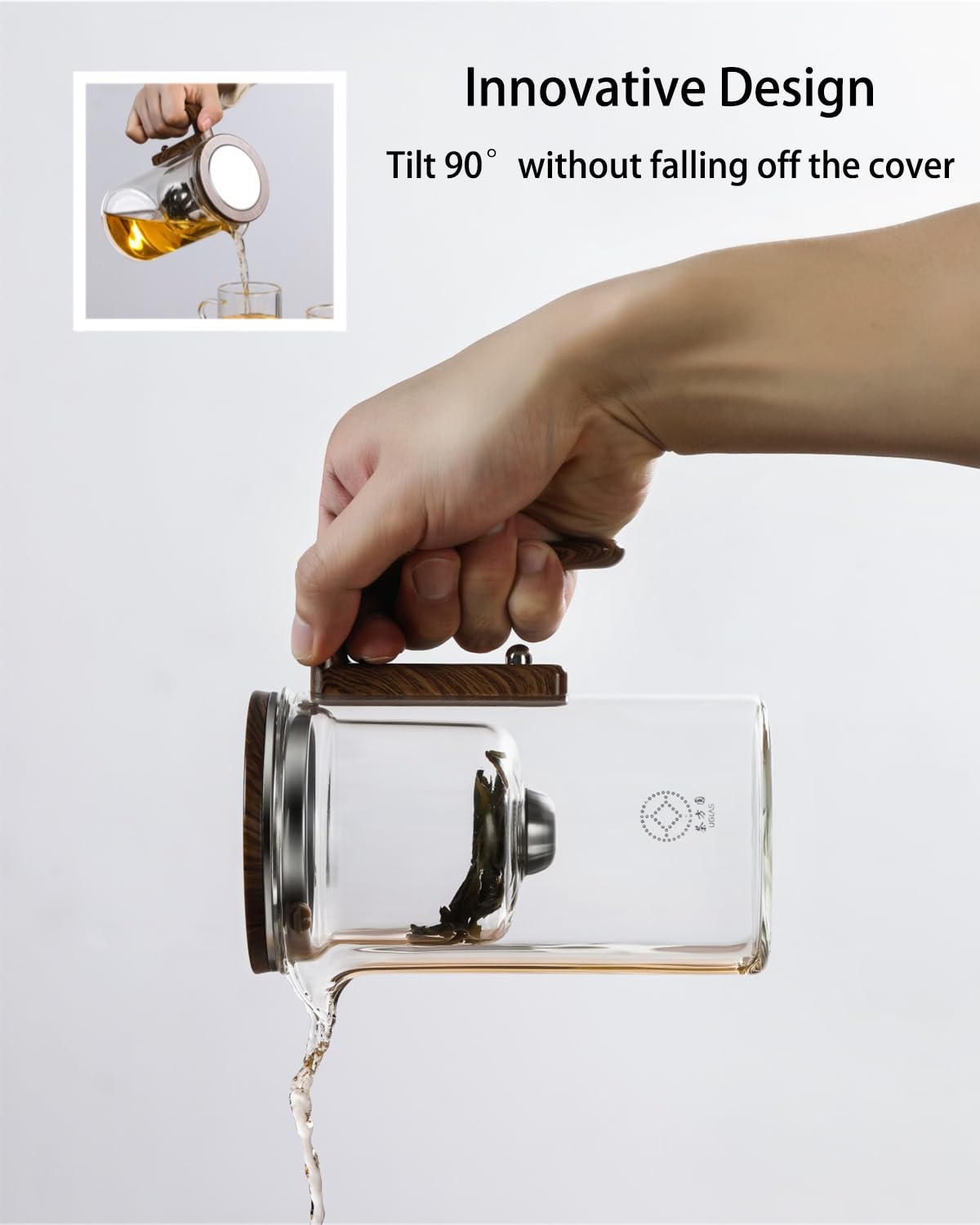 Enchanti Tea Pot, Witchcraft Tranquil Push Control Magic Teapot with Handle, Magnetic Glass pot with Strainer, for Home, Outdoor, Gifting and Office -600ml