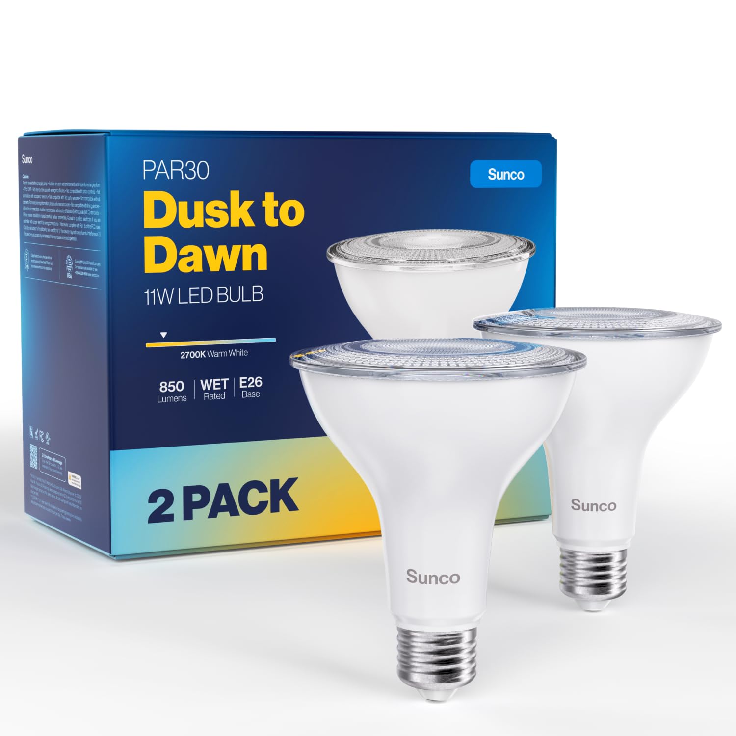 Sunco 2 Pack PAR30 LED Dusk to Dawn Light Bulbs, 2700K Soft White