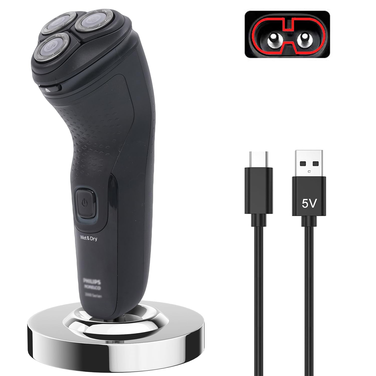 5V Charger for Philips Norelco Shaver 2400 3600 3900 5400 7200 7800, Charging Stand Base for X3001 S3341 QP2724 QP2834, (Only for 5V New Version, Not for 15V/8V/4.3V Old Version)