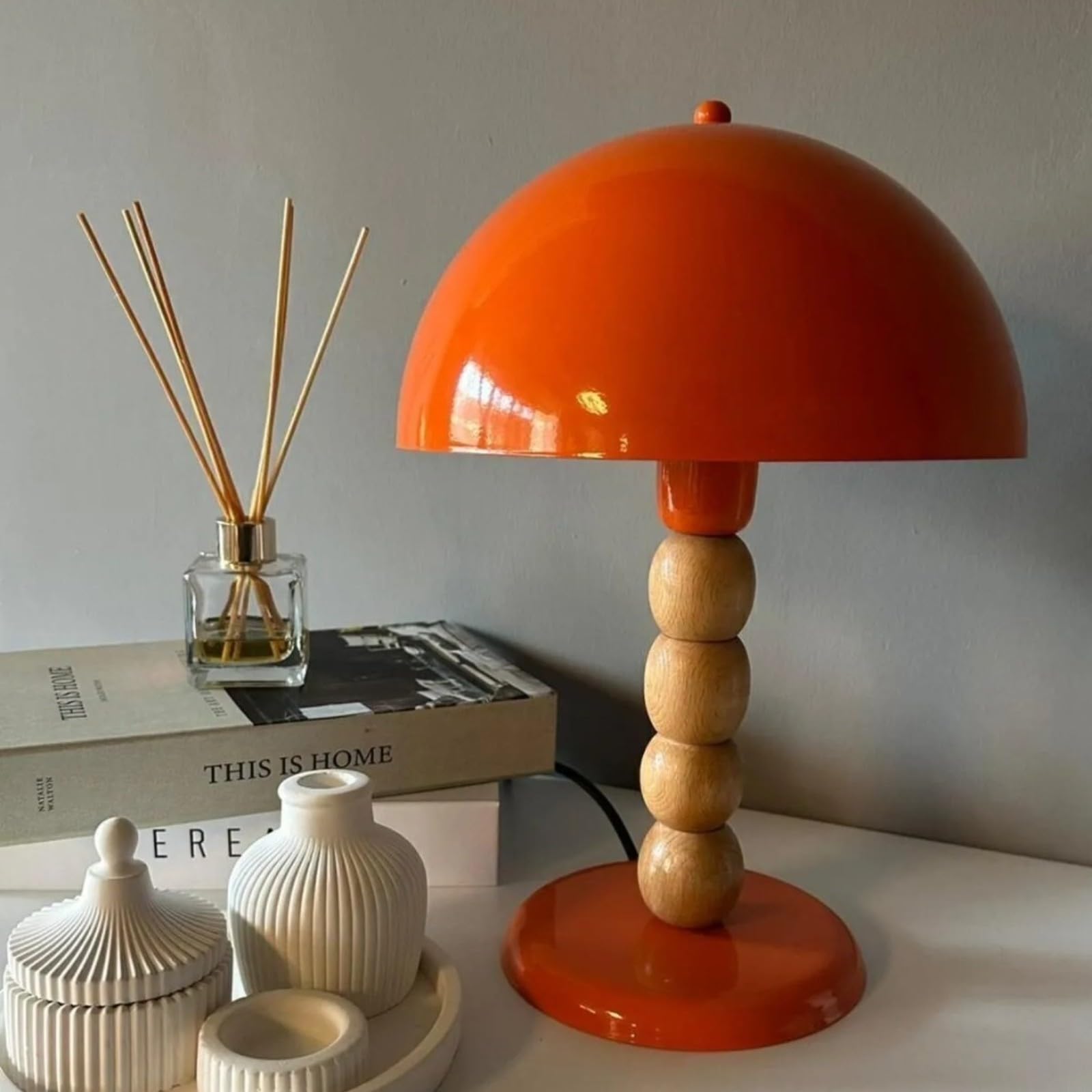 bamyum Lipeo Table Lamp, Mushroom Lamp E27 Modern Desk Lamp, Metal Bedside Lamps for Bedroom Living Room Office Study Room Library, Nightstand Mushroom Decor for Home, Orange