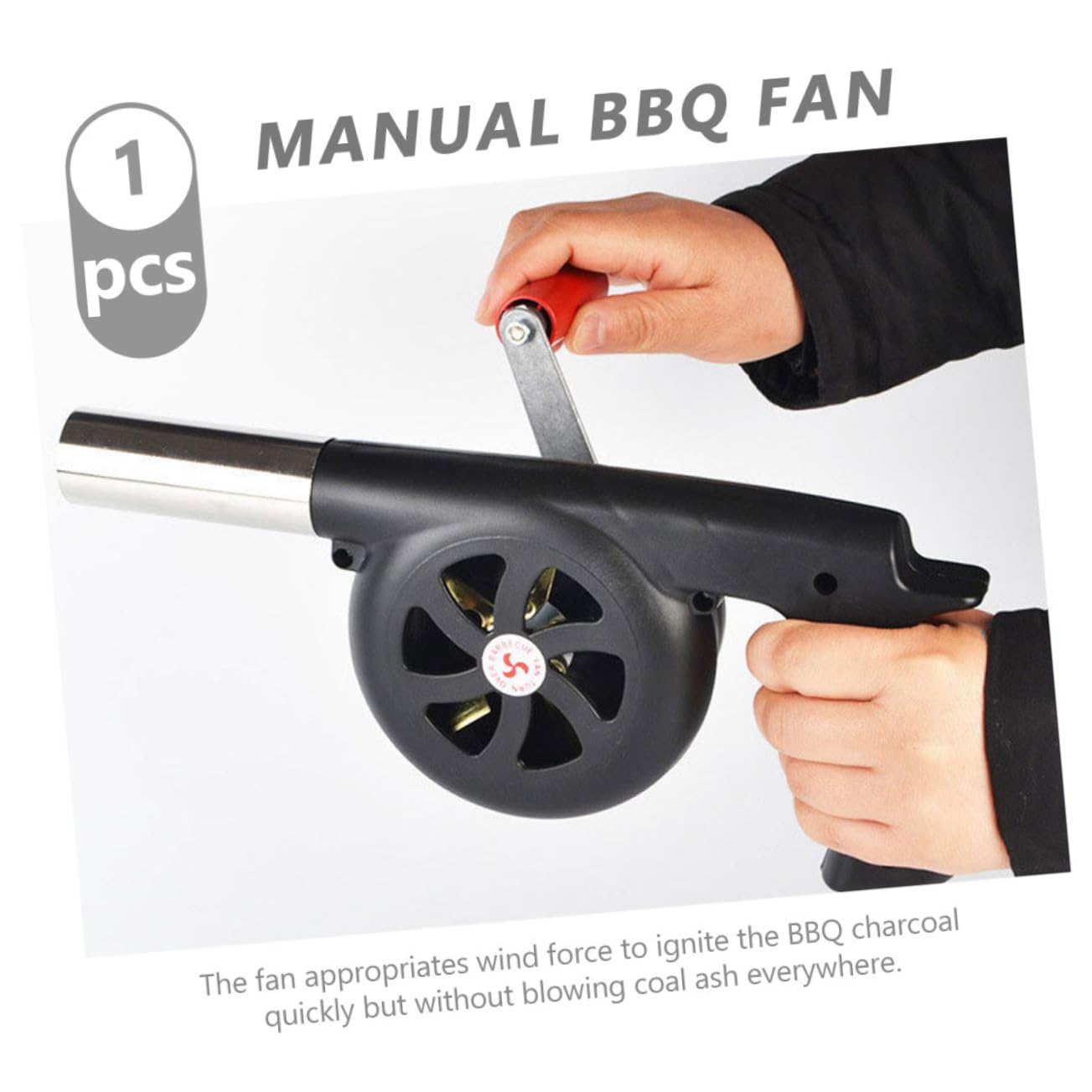 Yardwe Soffiatore a Mano per Barbecue Esterno, Ventilatore Portatile in ABS e Ferro, Comodo per Accendere Carbone e Campeggio all'Aperto