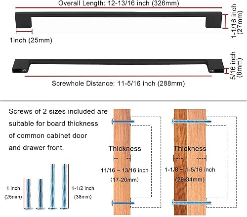 Miniatura 10 de Koofizo UZP01 Manija cuadrada para puertas de muebles y cajones de dormitorio, baño, armario, escritorio, cómoda, cocina