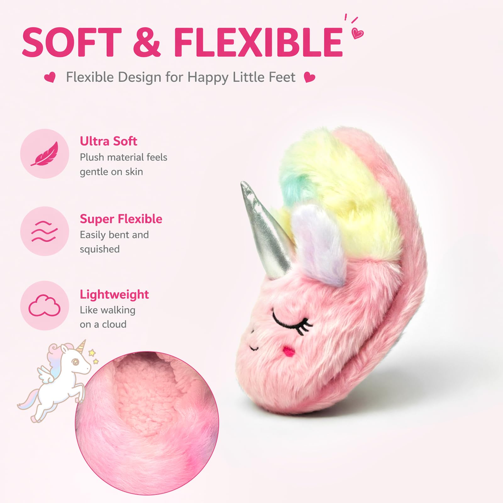 Pantuflas de unicornio para niñas y niños con forro polar cálido de felpa
