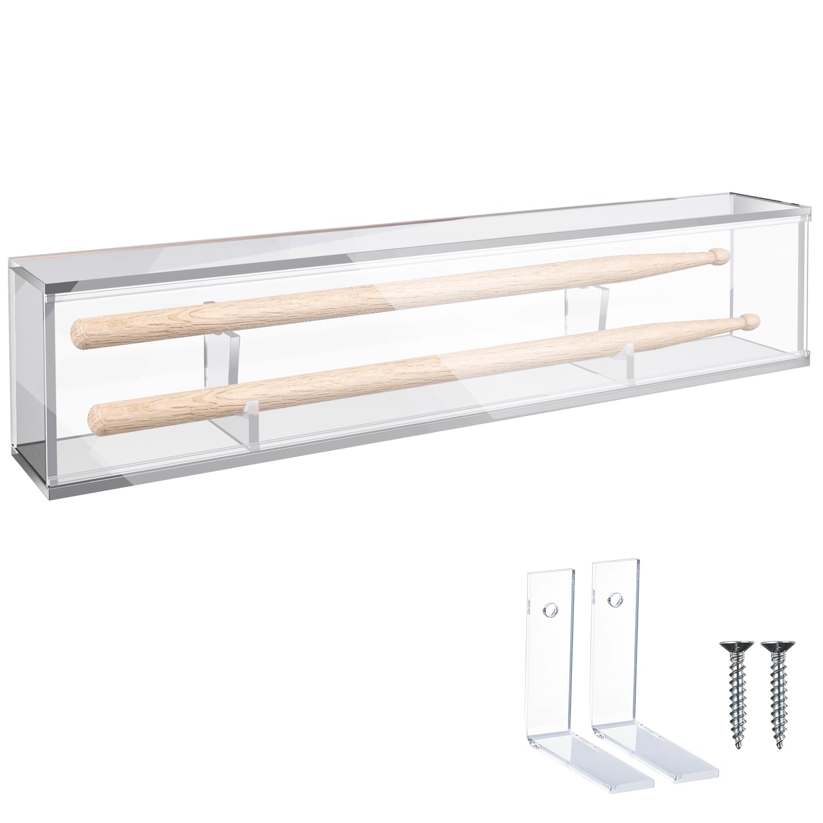 Silipull Drumstick-Vitrine, 45,7 x 5,1 x 8,9 cm, Doppel-Drumstick-Vitrine, Wandmontage, UV-Schutz, klares Acryl, für Sammler, Erinnerungsstücke, Geschenk, exquisite Souvenirs