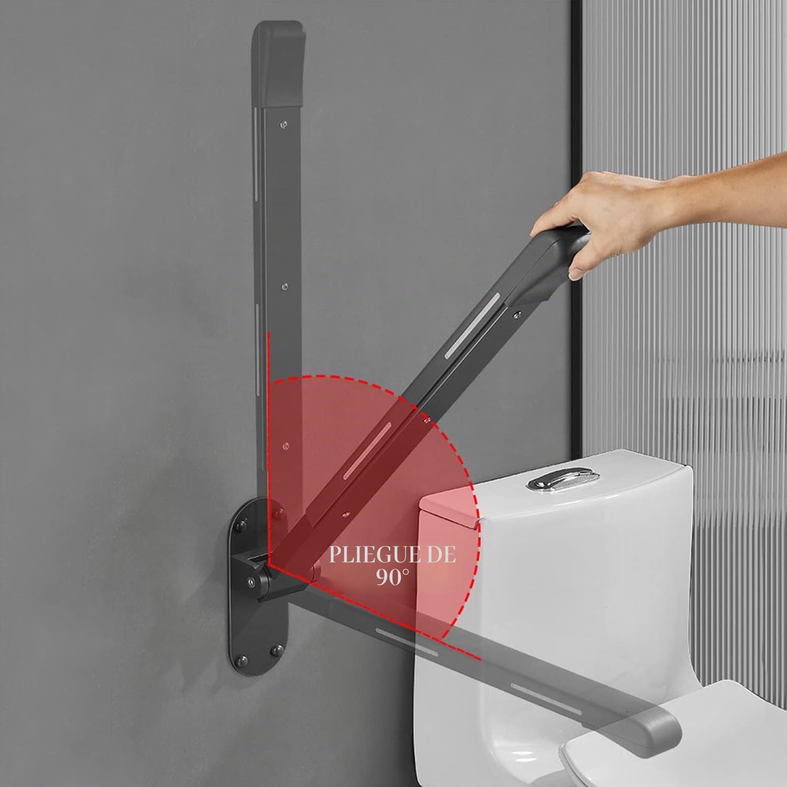 Barra Abatible Baño Acolchada, Luminoso Barra Baño Minusválido, Asidero Baño Abatible, Barra WC Minusválidos Abatible, Barra de Seguridad Baño Sujeción Pared,Blanco