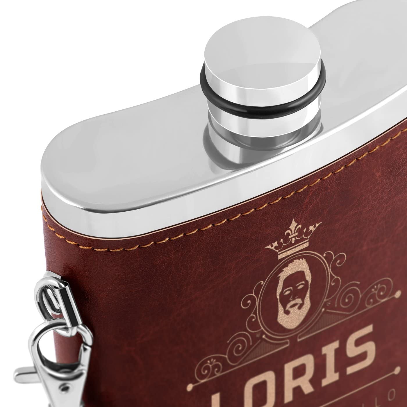 Maverton Fiaschetta in metallo rivestita in pelle - in acciaio con tre bicchierini - dimensioni 15cm x 9,5cm x 3cm - incisione personalizzata - perfetta idea regalo per uomo - cervo
