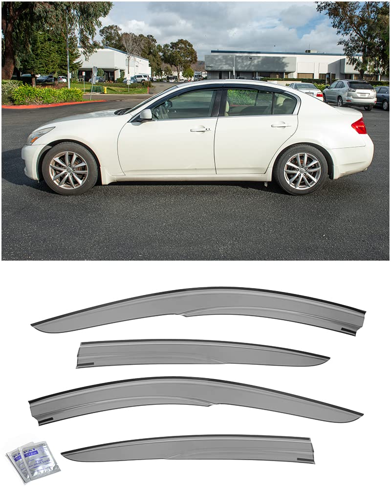 Extreme Online Store Replacement for 2007-2015 Infiniti G25 G35 G37 Q40 Sedan Models | EOS Visors JDM Mugen Tape-On Style Smoke Tinted Side Vents Rain Guard Window Deflectors DWV-V46