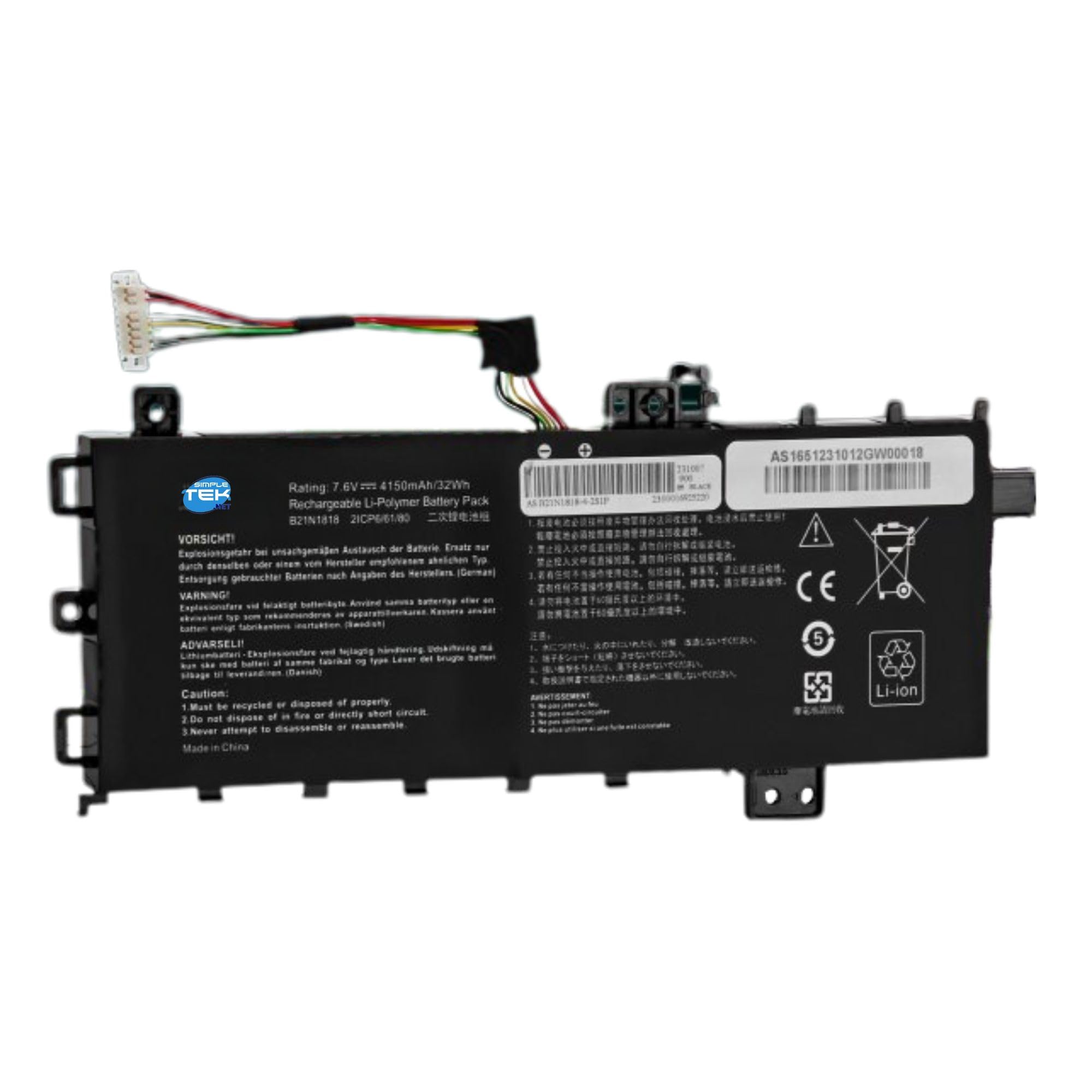 Batterie B21N1818 pour Asus X515 S515 M415 S415 Simpletek