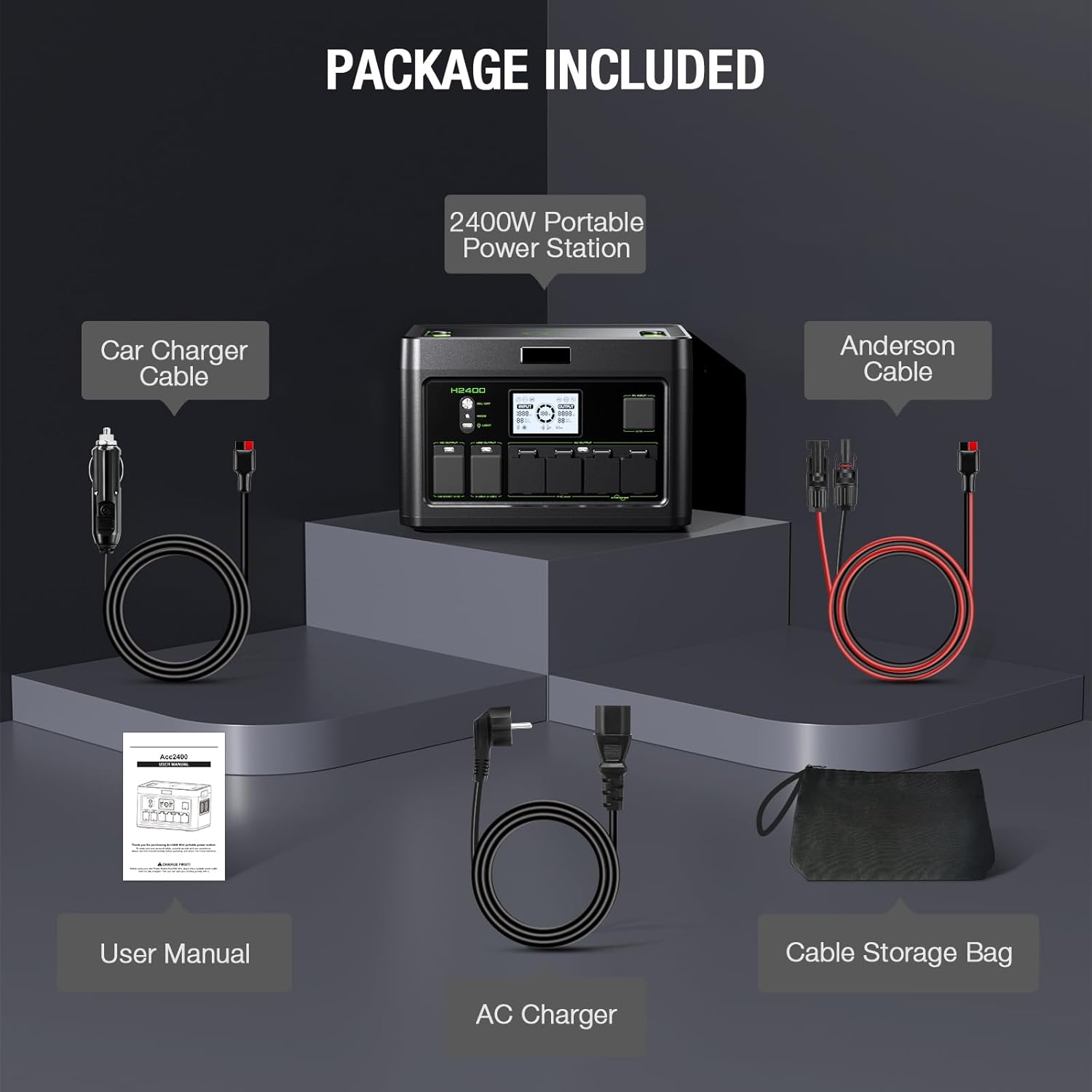 2400W Portable Power Station 1843Wh Outdoor Solar Generator with 2400W(4800W Peak) 4 AC Outlets, Fast Charging Emergency Power Backup Battery UPS for Home Outage RV/Van Road Trip Camping
