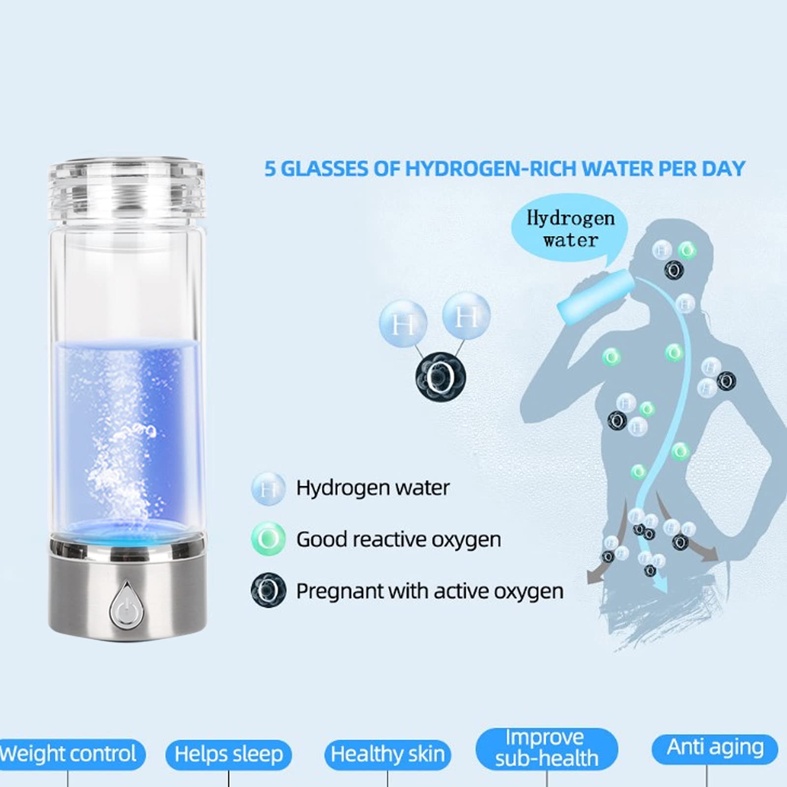 Amazon | 380ml 水素水生成器 水素発生器 700-1000ppm 高濃度 水素水