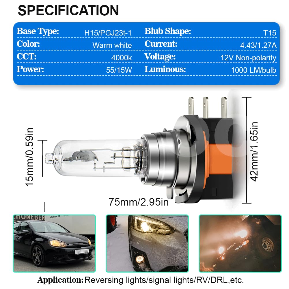 SOFOC H15 Bombilla 12V 55W/15W Luz Diurna 64176 PGJ23t-1 Blanco Cálido 715 Faro DRL Cerca/Lejos 3 Puntas Anti-Deslumbramiento 2pcs