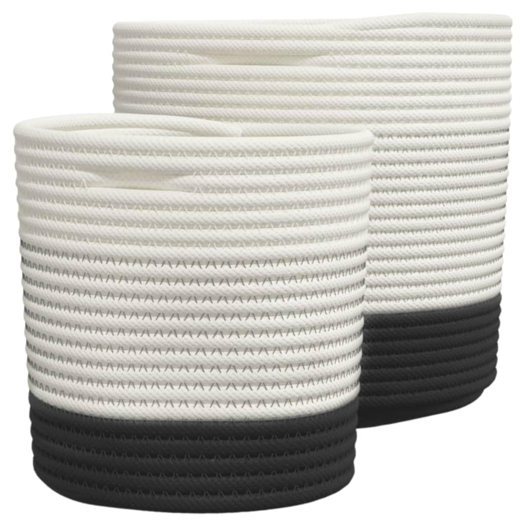 2 cestas de almacenamiento blancas y negras de algodón trenzado con asas, cestas decorativas plegables para frutas, juguetes y objetos varios, 28 x 28 cm y 20 x 20 cm