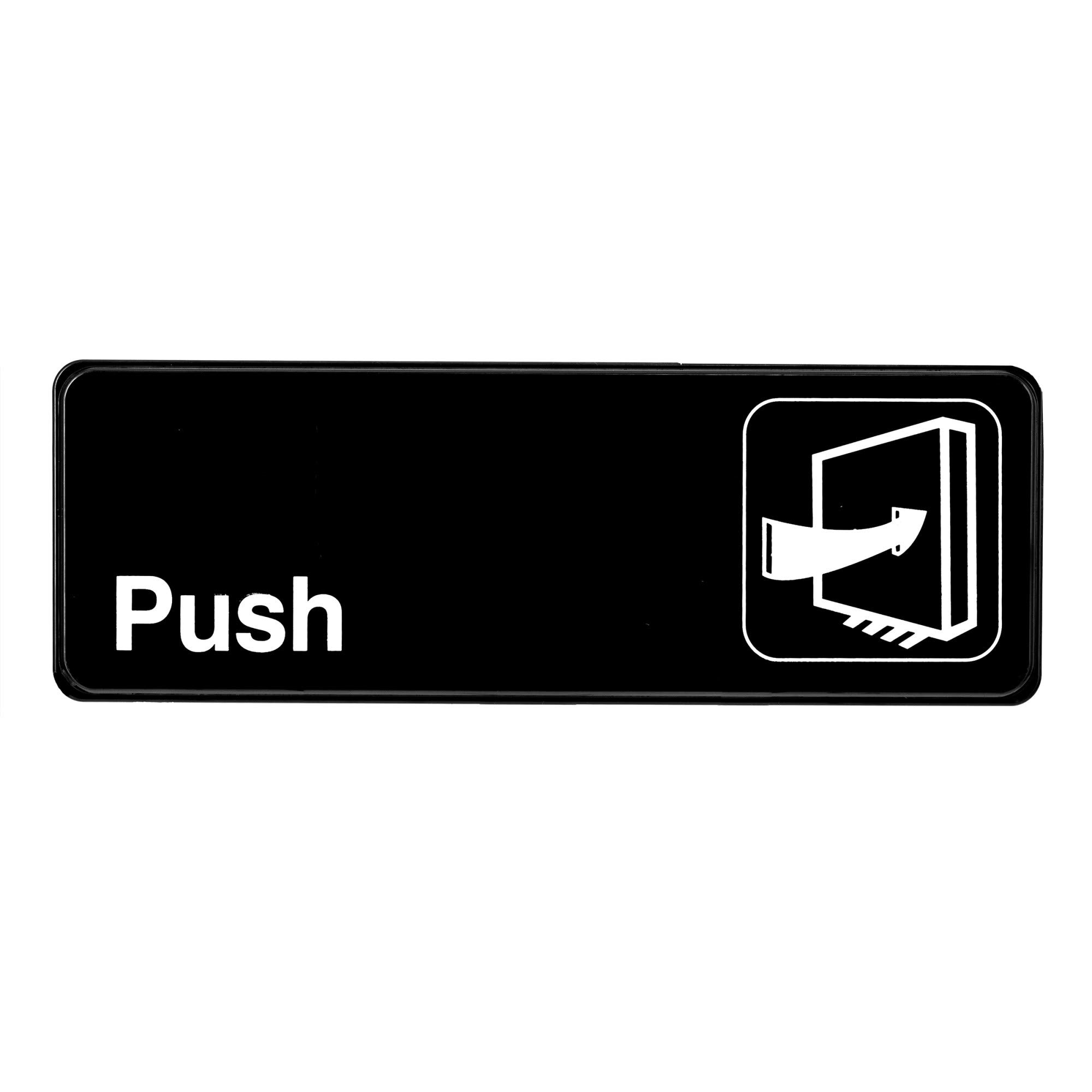 Alpine Industries Push Sign - Self Adhesive & Highly Visible Black Outdoor Wall/Door Placard w/White Text for Office, Business & Shop Exit & Entrance