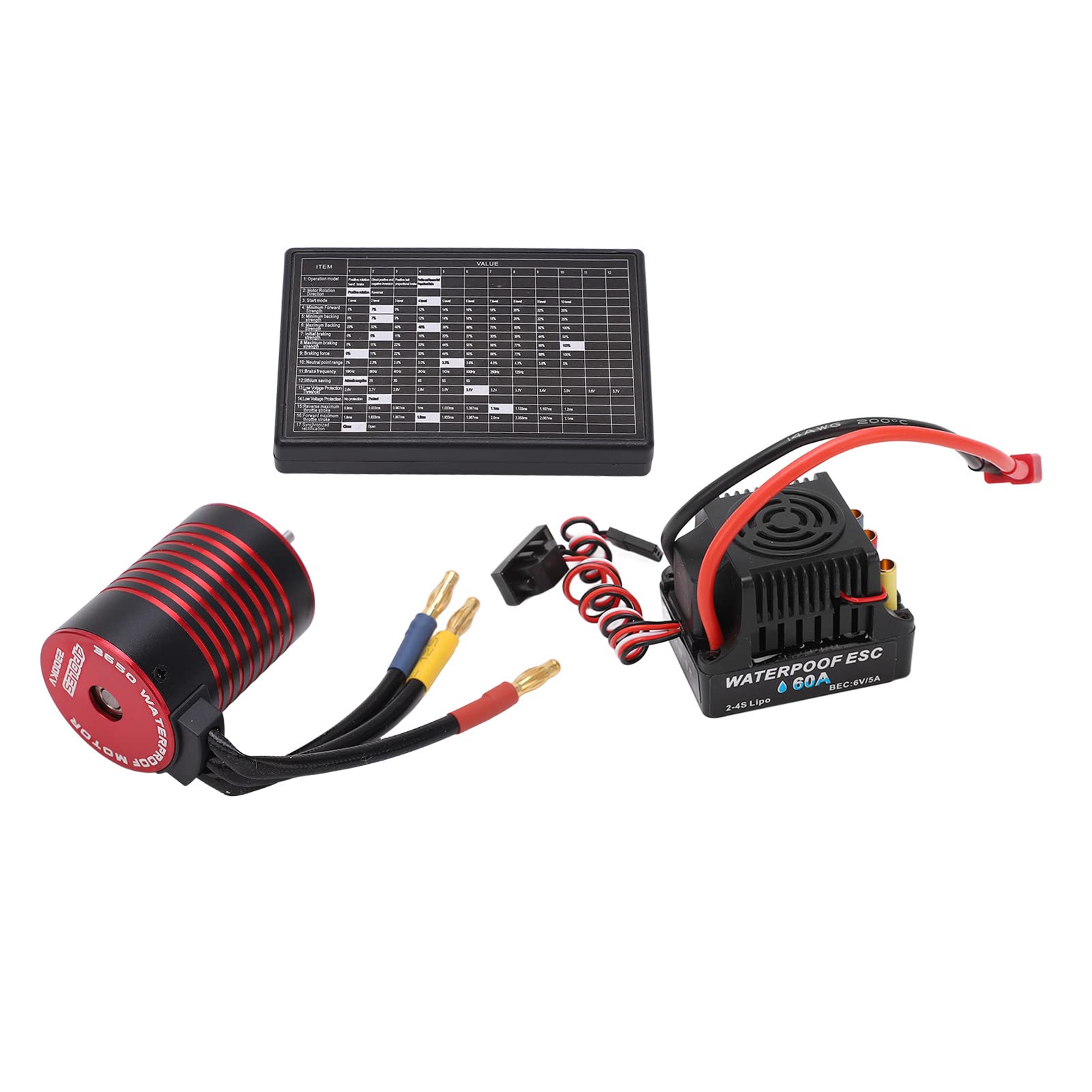 Bezszczotkowy Zestaw ESC, bezszczotkowy wodoodporny silnik 3650 60A ESC, karta programowania do samochodu RC 1/10 (2300kV)