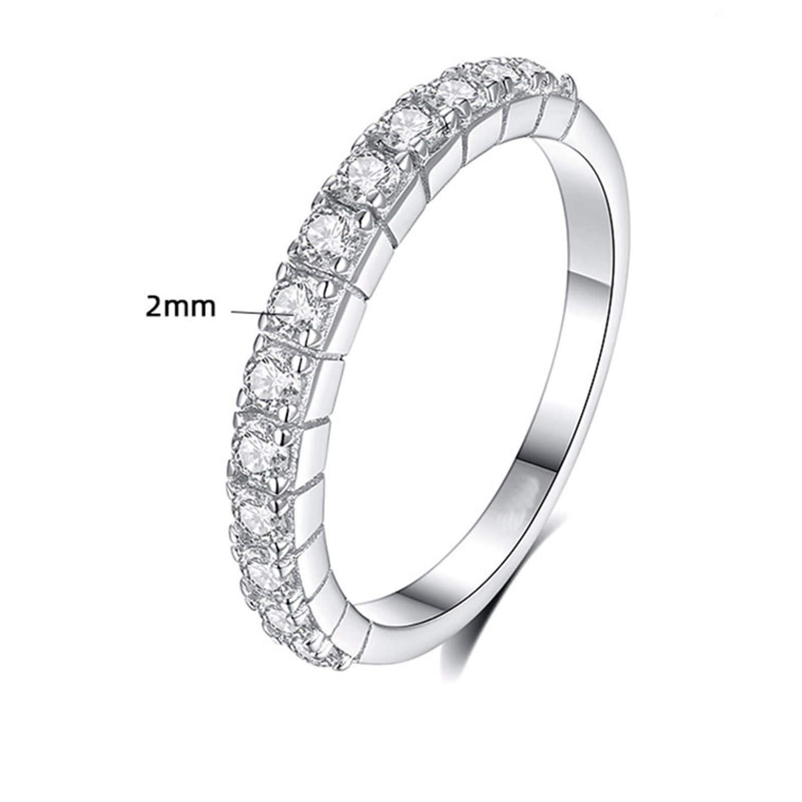 Anillos de promesa simples para mujer, anillo apilable con moissanita redonda de 2 mm, plata, oro blanco y platino