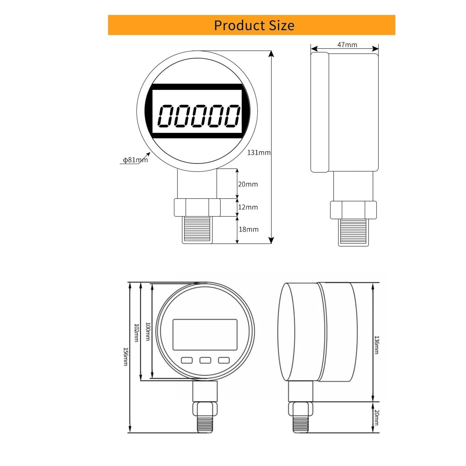 Digitales Manometer, 0-600 bar Luft-Öl-Manometer G1/4 Wasserdruckmesser(0-25bar)
