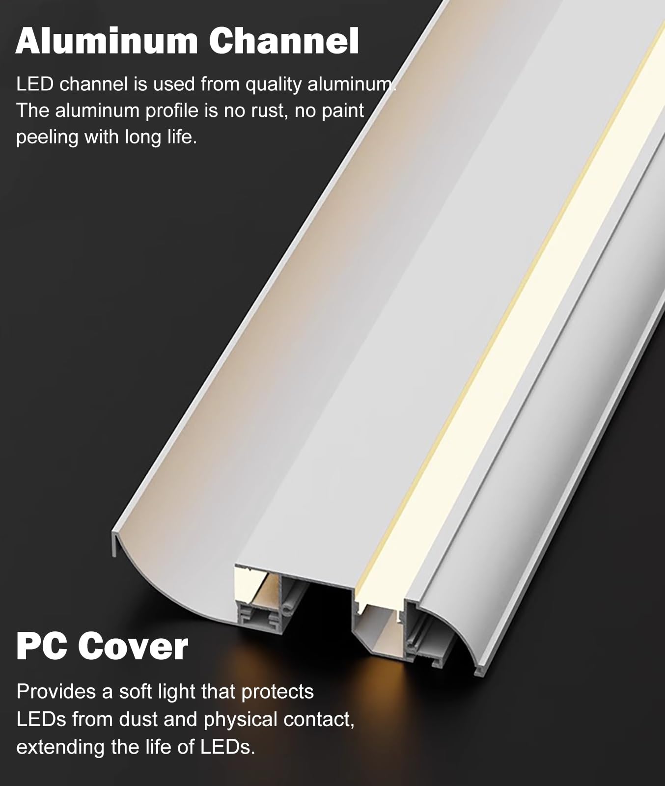 Perfil decorativo de canal de iluminación LED para pared y techo, cubierta difusora de aluminio montada en superficie para un ambiente mejorado